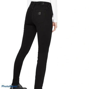 Banana Republic black  super skinny leather panel jeans Sz 0